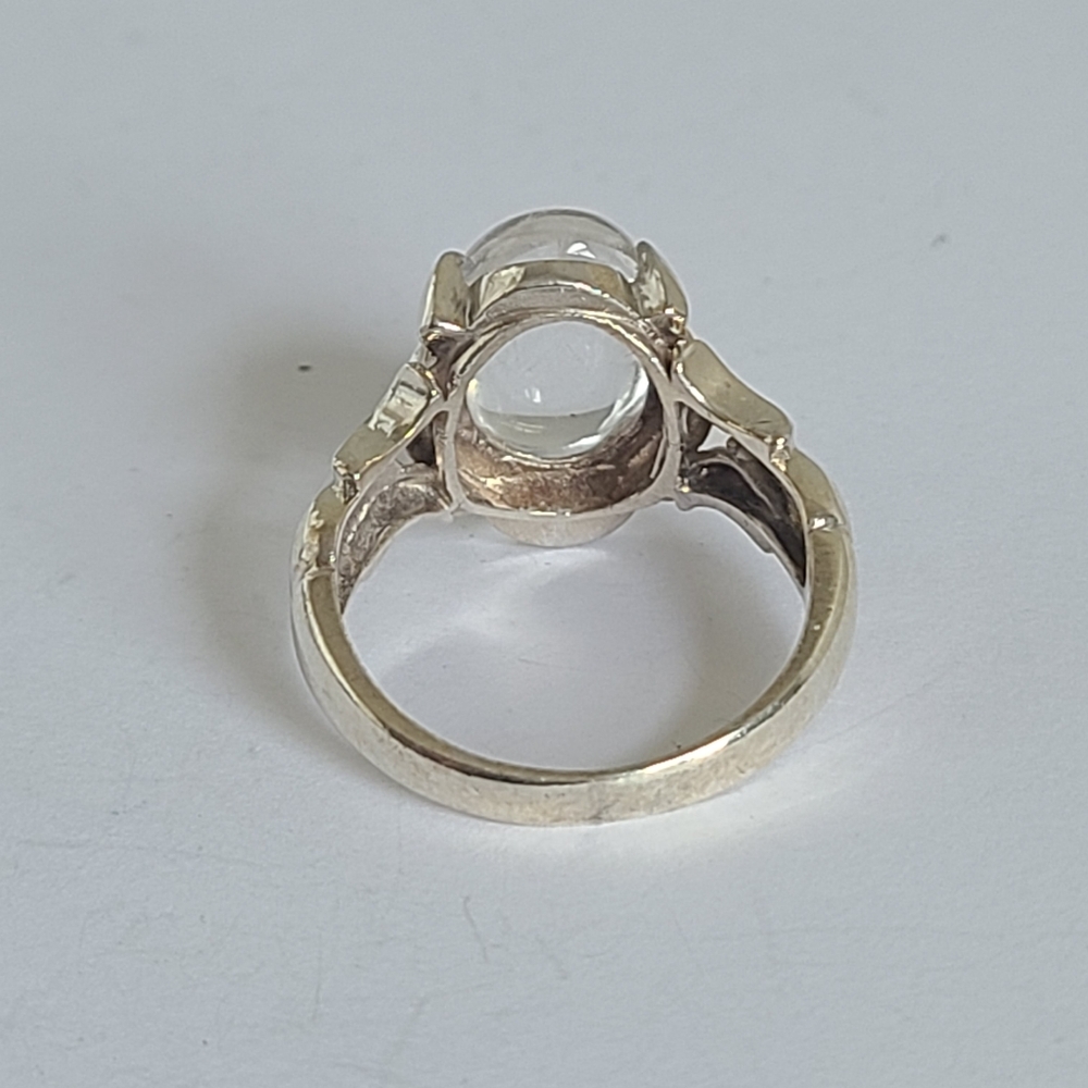 Vintage Victorian Boho Clear Quartz Cabochon Sterling Silver Cocktail Ring - Picture 3 of 13